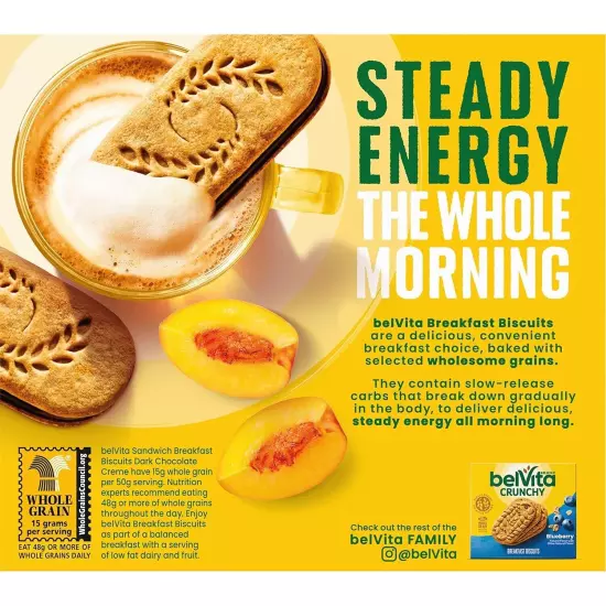 belVita Breakfast Sandwich Dark Chocolate Creme Breakfast Biscuits 30 Total P...