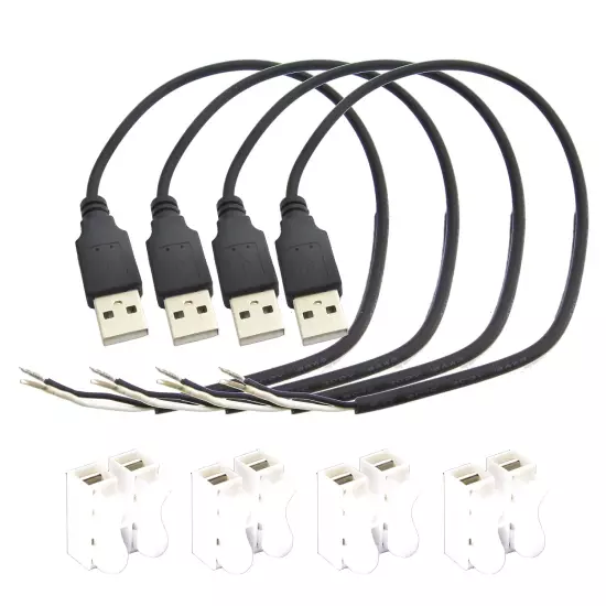 Short Charging USB 2 Wire Pigtail Cable (4 Pack 12 Inch) 30Cm 22AWG 3A Black US