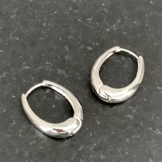 Men’s Silver Tone Halo Hoop Earrings Hoops Medium Hoops Size 1” Drop Gift NEW