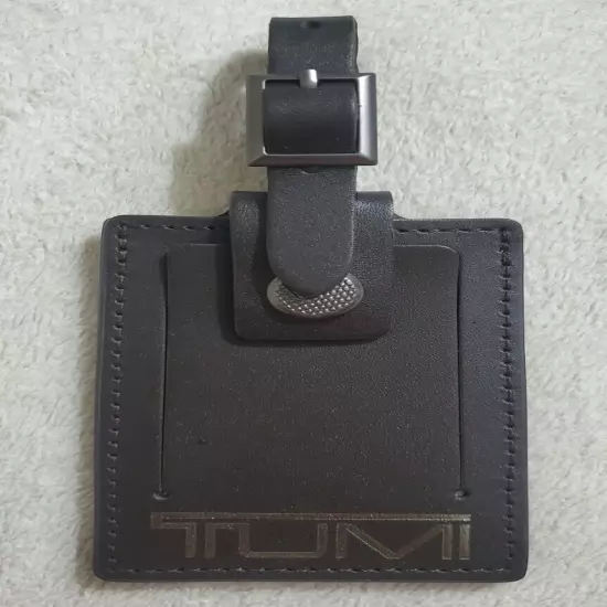 New Tumi Dark Brown Leather Large Luggage Tag with Adjustable Buckle