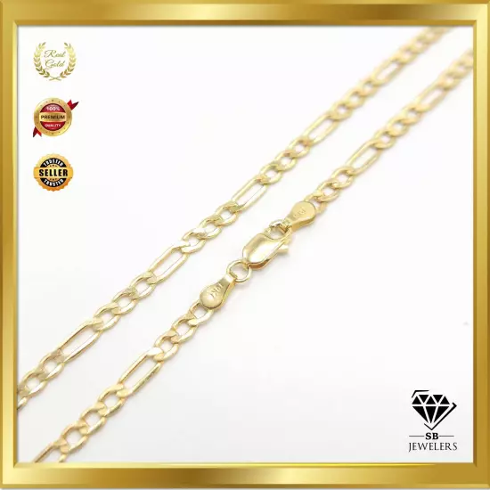 10K Yellow Gold Figaro Link 2mm-10.5mm Unisex Chains 14"-30" Fine Necklace NEW