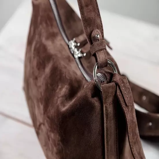 Brown Small Suede Tote Bag Crossbody Hobo Handbag Handmade Underarm Purse