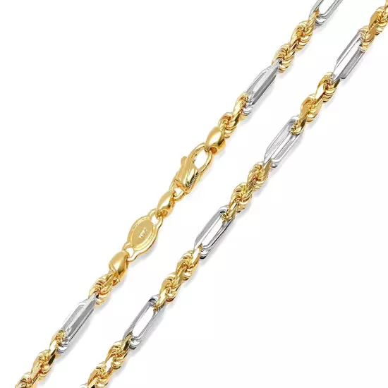 14k Yellow Gold Two Tone Figarope Chain Necklace 3mm-5.6mm Men Women Sz 18"-30"