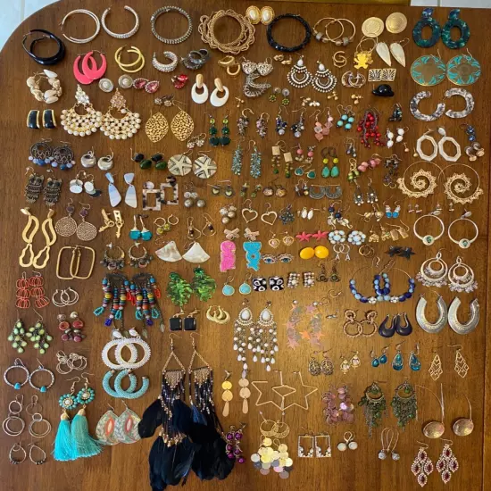 Huge Pierced Earrings Lot Dangles Studs Mixed Media 157 Pairs Wearable Jewelry