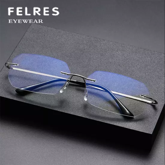 Titanium Alloy Rimless Photochromic Reading Glasses For Men Sunshade Sunglasses