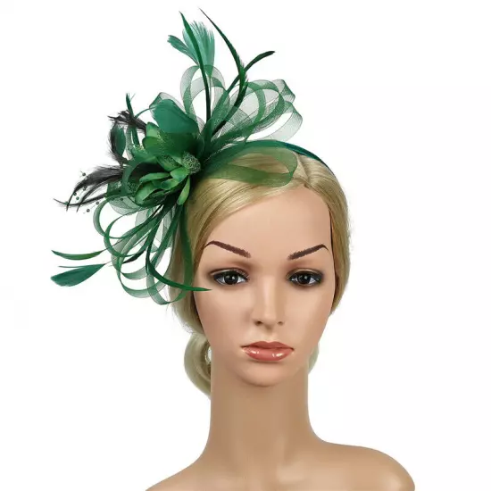 Women Fascinator Feather Hat Flower Hair Clip Church Wedding Party Headwear Clip