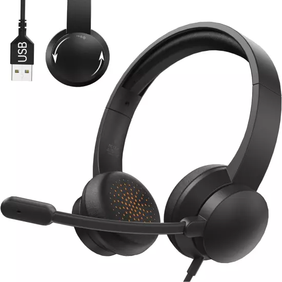 Headset with Mic for PC, USB Headset with Noise Cancelling Microphone, Computer