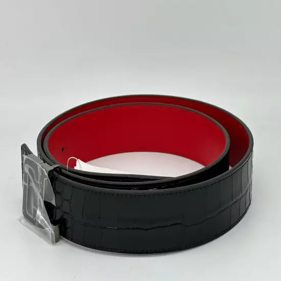 Christian Louboutin HAPPY RUI CL Logo Reversible Croc Leather Belt Black $550