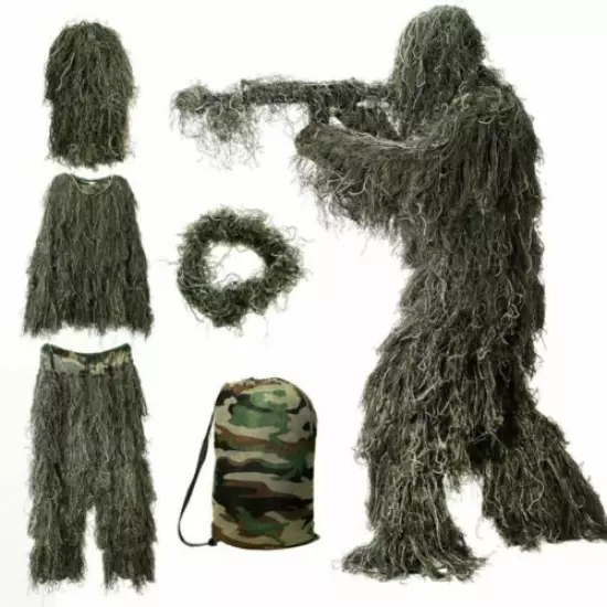 Kids Ghillie Camouflage Suit Woodland Tactical Hunting Clothes Adjustable Waist