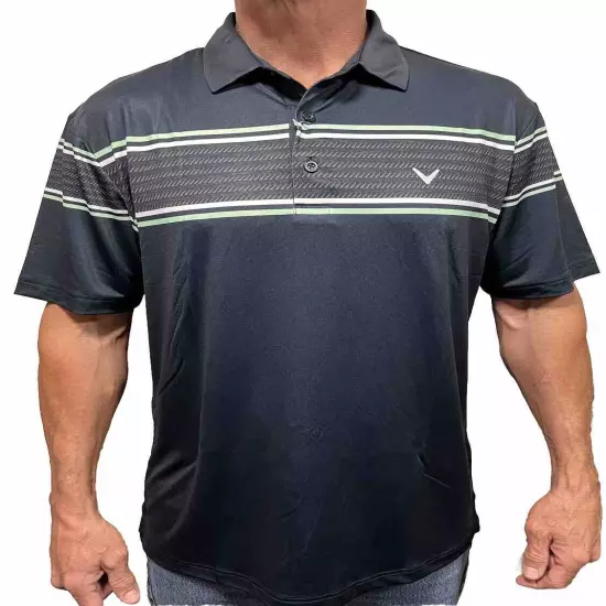 NWT Men's Callaway Opti-Dri Short Sleeve Golf Polo Shirt Black, Striped, Medium