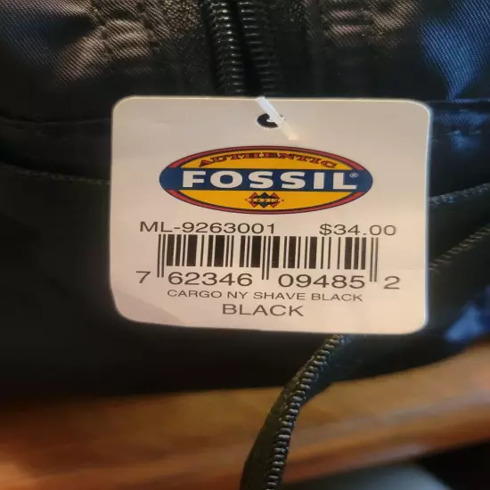 Fossil Exploration Black Toiletry Nylon Bag Travel Shaving Shave Kit Pouch NEW