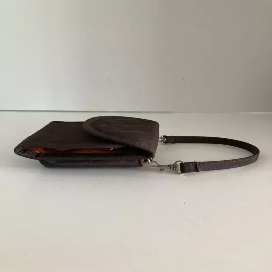 Travelon Anti-Theft Crossbody Wristlet Combo Wallet Quilted Fabric Brown Small