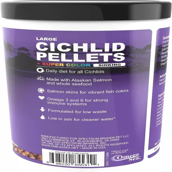 Omega One Super Color Sinking Cichlid Pellets, 2mm Large Pellets, 20 oz