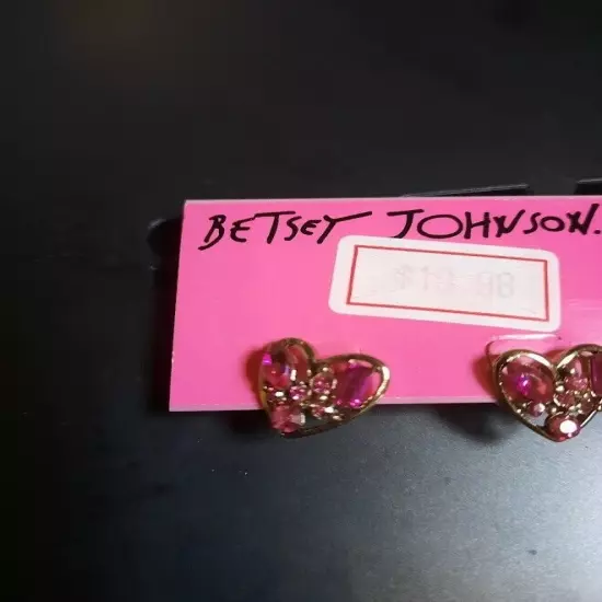 Betsey Johnson Crystal Heart Stud Earrings Pink - NWT