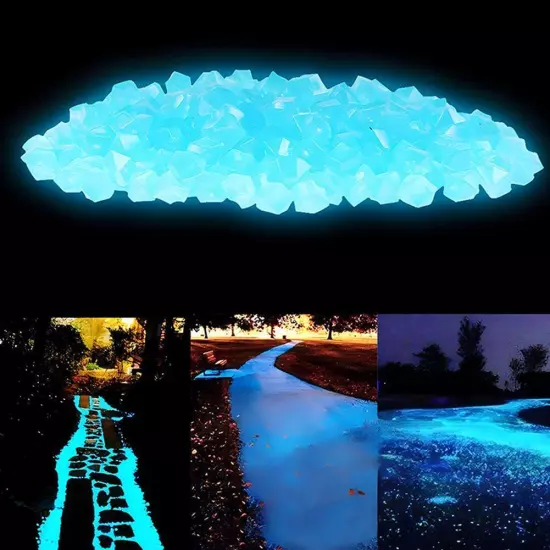 100Pcs Luminous Stones Fish Tank Aquarium Ornament Glow In The Dark Stones NEW~