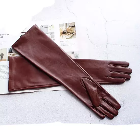 Women Winter Warm Elbow Long Real Sheep Leather Evening Long Gloves