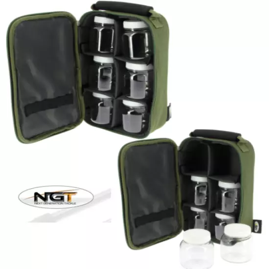 2 X New NGT Carp Fishing Glug Holdall Bags 6 Glug Pots For Boilies Glug Bait