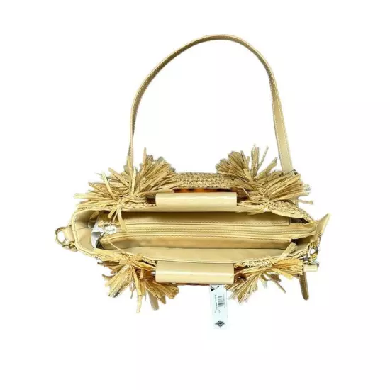 Sondra Roberts Boho Beach Fringe Squared Natural Straw Raffia Weave Bag Purse 