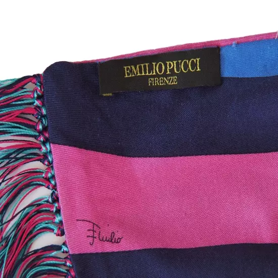 EMILIO PUCCI 100% Silk Fringe Scarf 