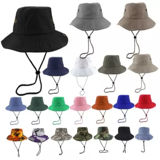 Wholesale lot SUMMER BUCKET HAT MILITARY STRING WIDE BRIM FISHING HUNTING 12pcs