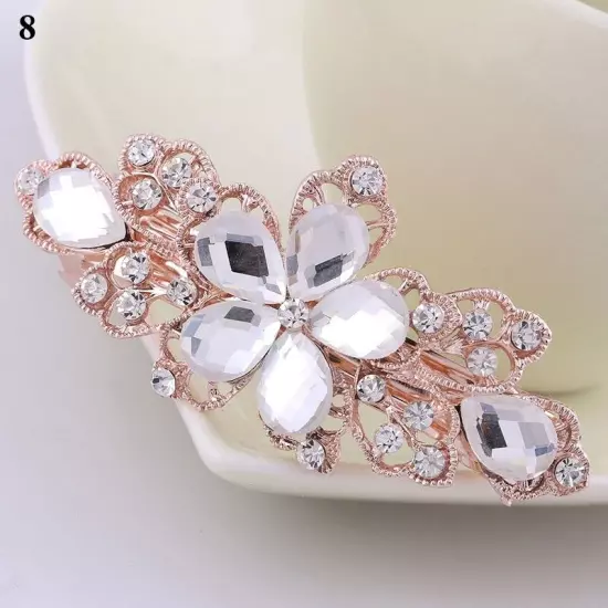 Women's Crystal Rhinestone Flower Hair Barrette Clips Grips Hairpin Jewelry