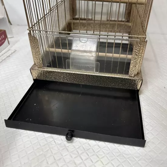 Vintage Crown Mid Century Art Deco Gold Chrome Bird Cage Peafowl Seed Catcher