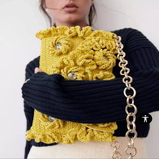 Zara light Mustard Cotton Ruffed Shoulder Bags