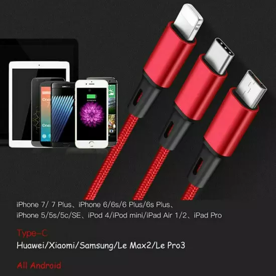 3 in 1 Fast USB Charging Cable Universal Multi Function Cell Phone Charger Cord