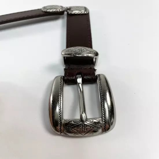 Western Genuine Leather Belt For Women Brown With Silver Details Size Large