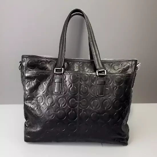 COACH Embossed Op Art Leather Business Tote Calf Leather 70253 Black