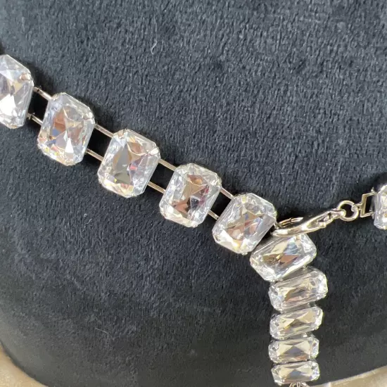 Women's Silver Chain Belt Adjustable Jeweled Clear Rhinestones 32" with 6" Chain