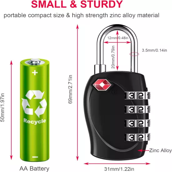 Luggage Locks TSA Approved, 4 Digit Small Combination Padlocks for , Zipper Lock