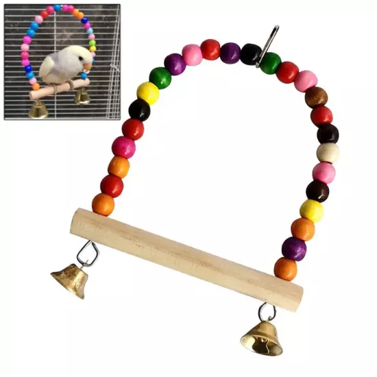 Natural Perch Parrot Swing Toy with Colorful Beads Encourage Bird's Playfulness