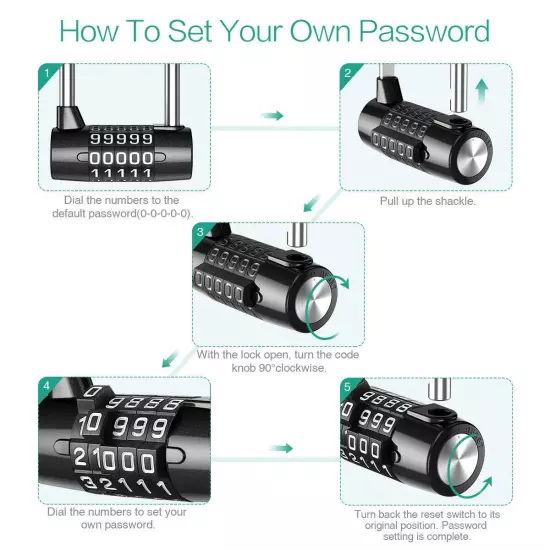 5 Digit Combination Padlock, Lengthened Combination Lock, Long Shackle Gym Lo...