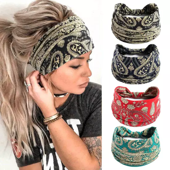 BOHO Wide Women Stretch Headband Turban Sport Yoga Knotted Hair Band Head Wrap N