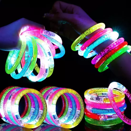 24Pcs Glow in the Dark Party Supplies for Kids/Adults, Colorful Led Bracelets 