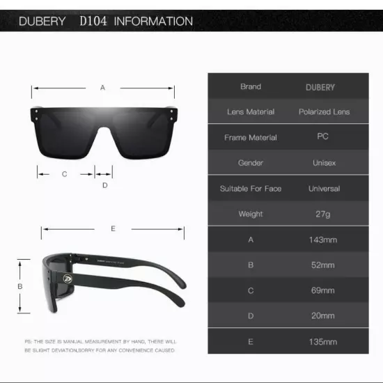 DUBERY Sqaure Polarized Siamese Lens Sunglasses Men Women Flat Top Sport Glasses