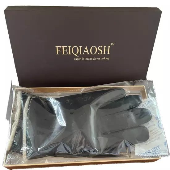 FEIQIAOSH Brand women's leather gloves medium poly wool lining black new in box