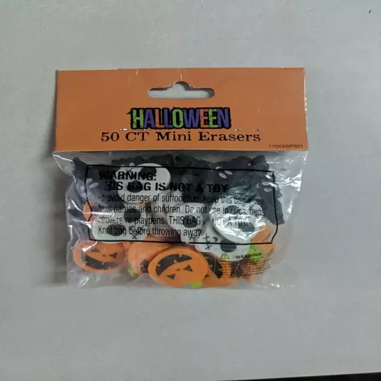 50 Halloween Mini Erasers Teacher Supply Math Counter Pumpkin Black Bat Skull