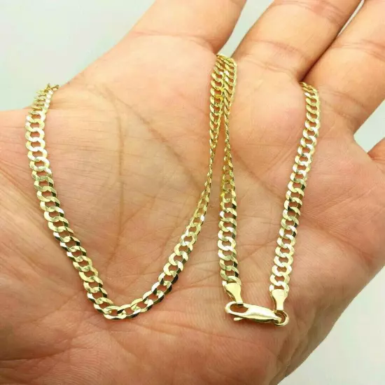 14K Solid Yellow Gold Cuban Chain Necklace 18"