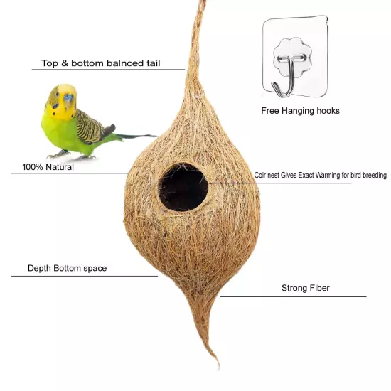 Natural Bird nest for Cages and breeding for All Medium,Small Birds Hanging Hook