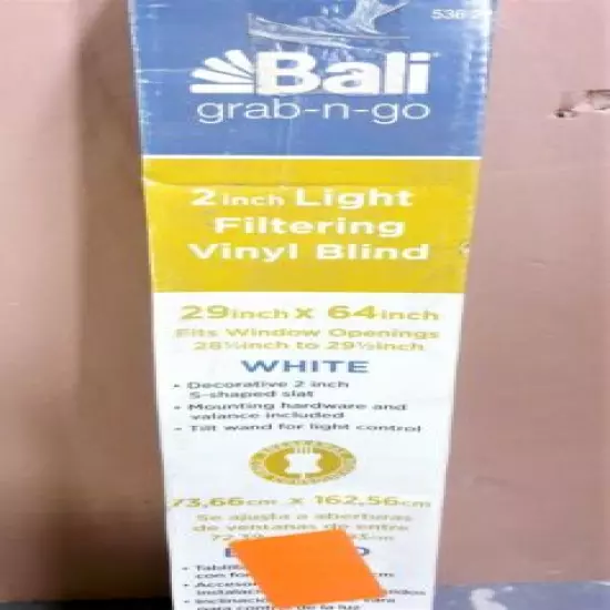 Bali Grab-n-Go White 2 in. Light Filtering Vinyl Blind - 28 1/2 in. W x 64 in.