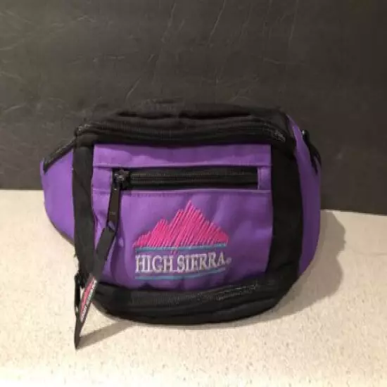 Vintage High Sierra Fanny Pack Hiking Pack Purple Black 3 Prong Clasp 5 Pockets