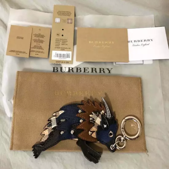 $325 Burberry Beasts Studded Leather Bull Key Charm Key Ring Key Fob Bag Charm