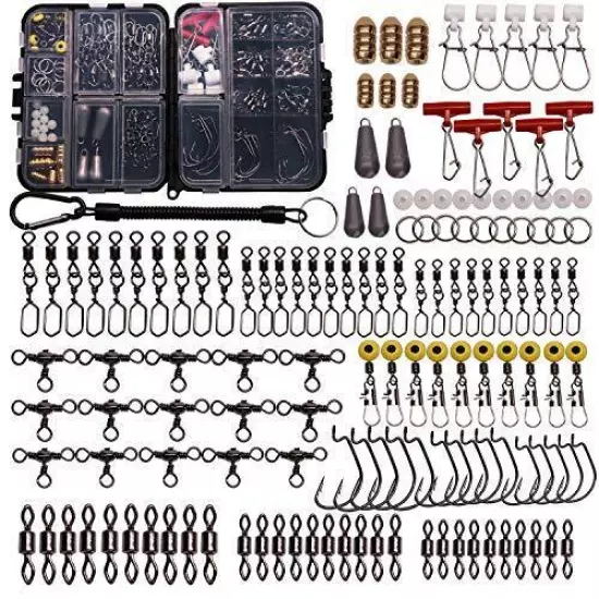 Fishing Accessories Kit With Hooks Bass Casting Sinkers Fishing Swivels Snaps Si