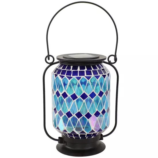 Cool Blue Mosaic Glass Outdoor Solar LED Lantern - 8 in by Sunnydaze