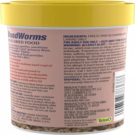 Tetra BloodWorms 0.25 Oz, Freeze-Dried Food for Freshwater and Saltwater Fish