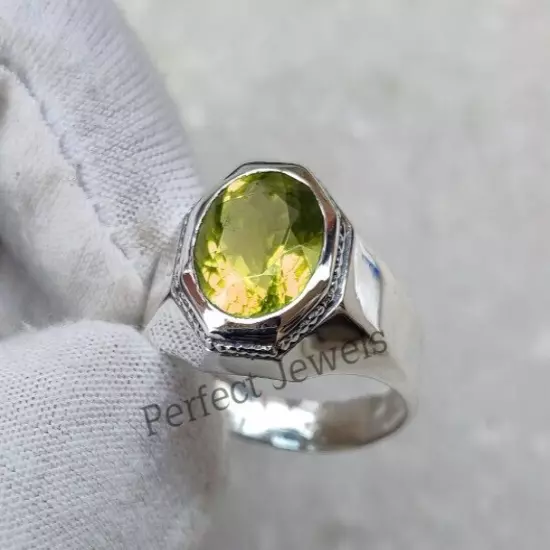 Natural Peridot Gemstone With 925 Sterling Silver Ring Men's Ring Men's Jewelry