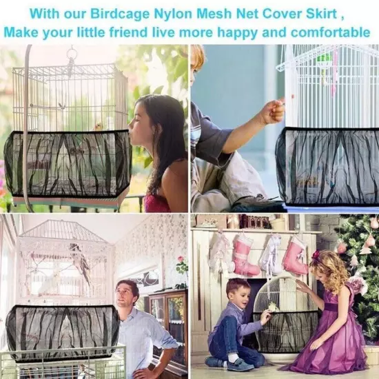 Nylon Pet Bird Cage Cover Seed Catcher Shell Skirt Guard Mesh Net Mesh Tidy Hot