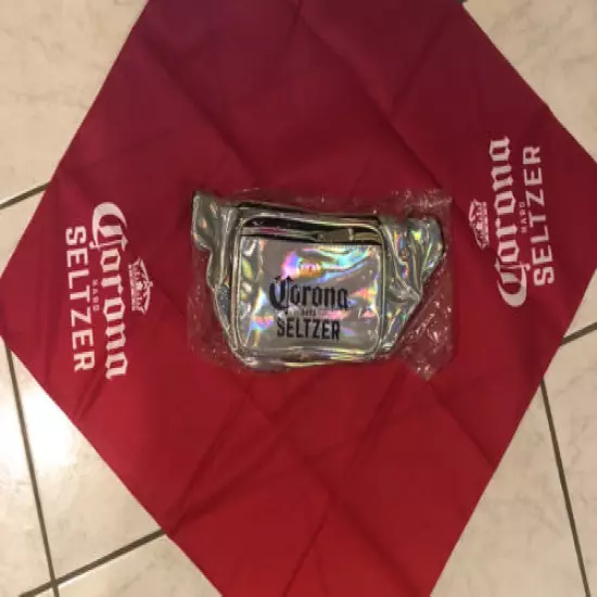 Corona Seltzer Fanny Pack Hip Bag Festival Metallic Bandana Set